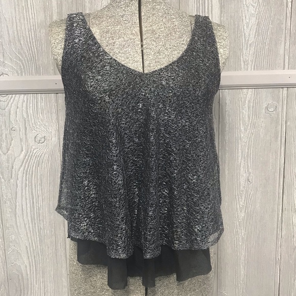 Black Silver Mesh Layered Express Tank NWOT XS - Picture 2 of 6